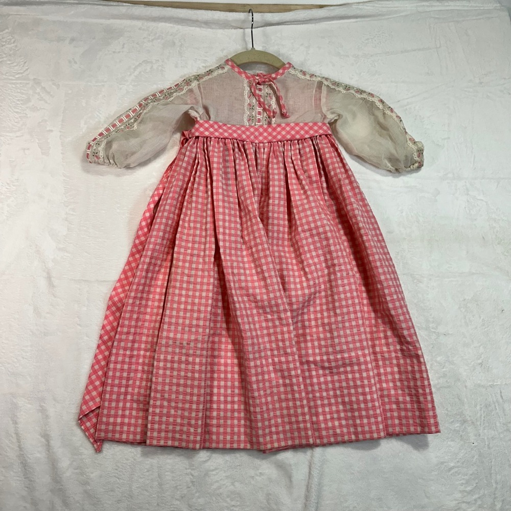 Ruth of Carolina Gingham Dress T3 Pink Lace Trim Floral‎ Embroidery Kids